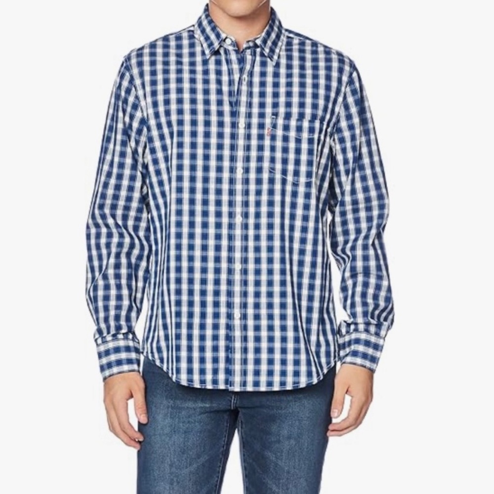 NWT Levi’s Men’s Classic One Pocket Blue Plaid Button Down Cotton Shirt XL
